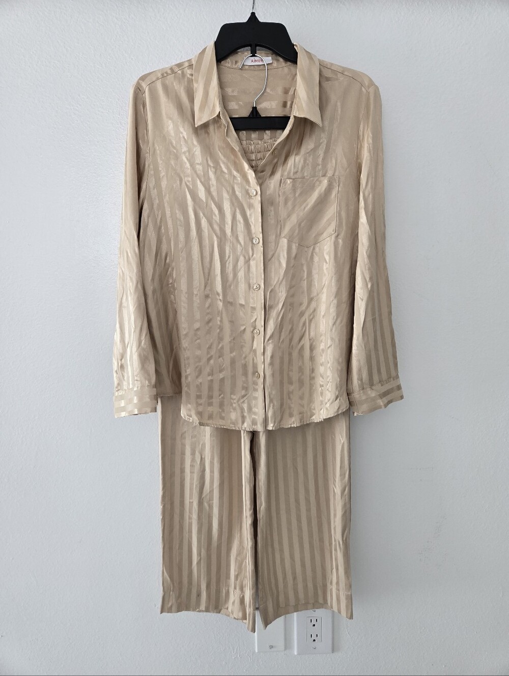Aimer Silky Striped Pajama Set in Champagne Size Small - Picture 4 of 16